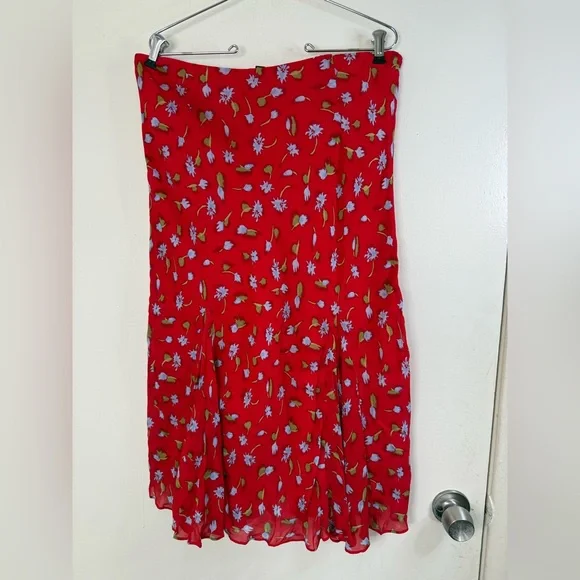 J.Crew Gwyneth flounce hem midi slip skirt in red floral L - Picture 4 of 7